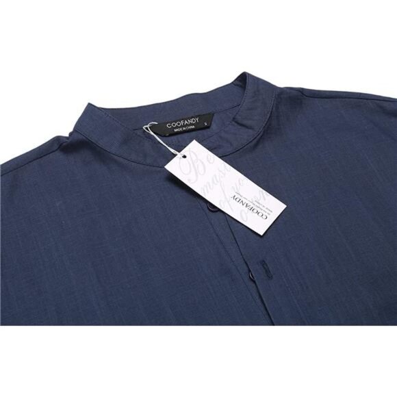 Men's Cotton Linen Henley Shirt Long Sleeve Hippie Casual Beach T Shirts - Picture 4 of 7